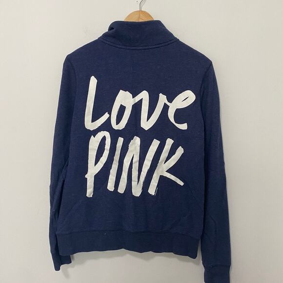 Victoria's Secret PINK Love Pink Blue Quarter Zip Sweatshirt Size Medium - Picture 3 of 5